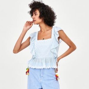 zara striped ruffle top